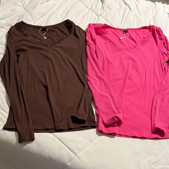 luxveer Tops - Women's Brown and Pink Long Sleeve Tops